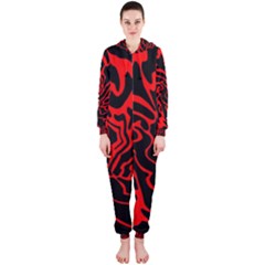 Red And Black Decor Hooded Jumpsuit (ladies) 