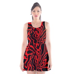 Red And Black Decor Scoop Neck Skater Dress