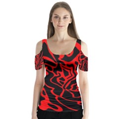 Red And Black Decor Butterfly Sleeve Cutout Tee 