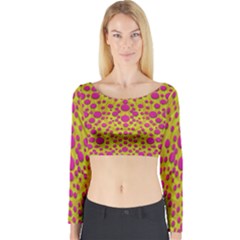 Fantasy Feathers And Polka Dots Long Sleeve Crop Top by pepitasart