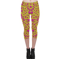 Fantasy Feathers And Polka Dots Capri Leggings  by pepitasart