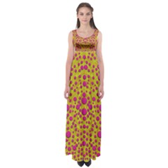 Fantasy Feathers And Polka Dots Empire Waist Maxi Dress