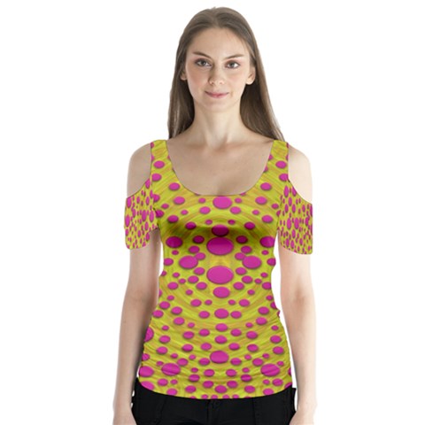 Fantasy Feathers And Polka Dots Butterfly Sleeve Cutout Tee  by pepitasart