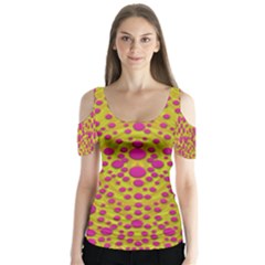 Fantasy Feathers And Polka Dots Butterfly Sleeve Cutout Tee 