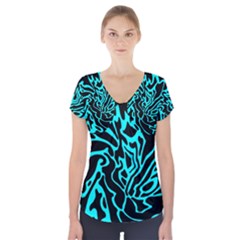 Cyan Decor Short Sleeve Front Detail Top