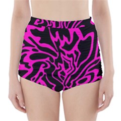 Magenta And Black High-waisted Bikini Bottoms