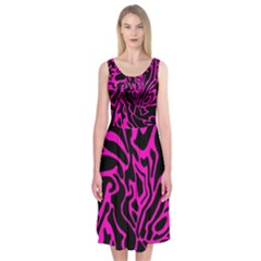 Magenta And Black Midi Sleeveless Dress