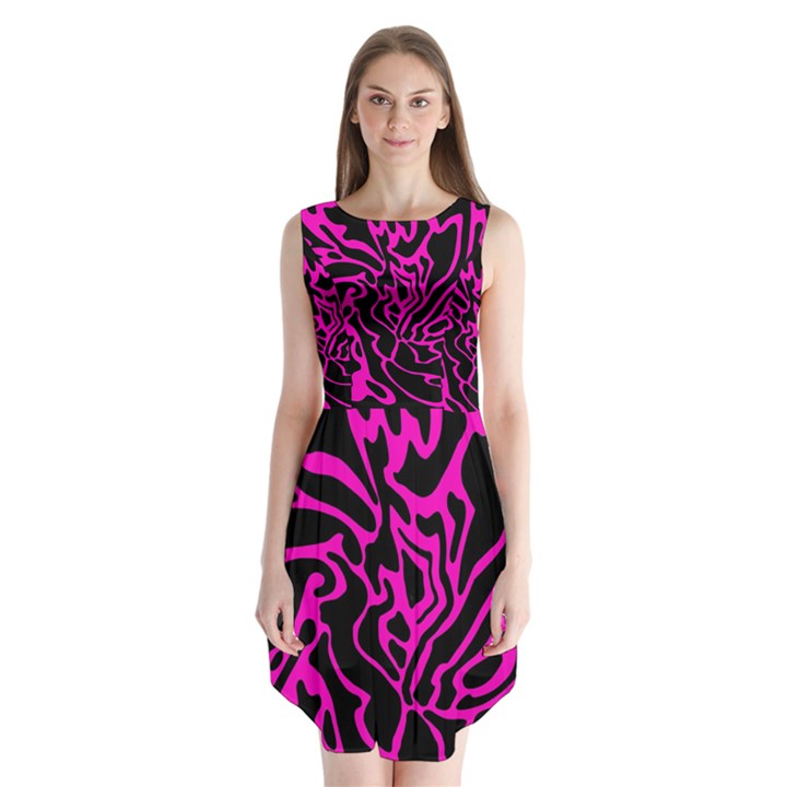 Magenta and black Sleeveless Chiffon Dress  