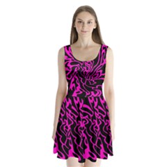 Magenta And Black Split Back Mini Dress 