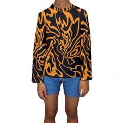 Orange And Black Kid s Long Sleeve Swimwear