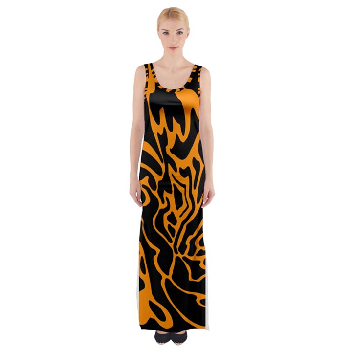 Orange and black Maxi Thigh Split Dress