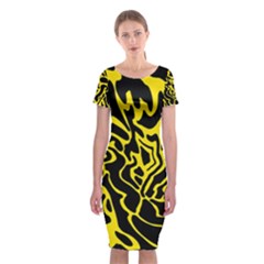 Black And Yellow Classic Short Sleeve Midi Dress