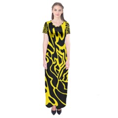 Black And Yellow Short Sleeve Maxi Dress