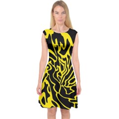 Black And Yellow Capsleeve Midi Dress