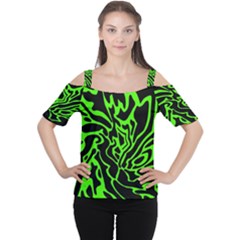 Green And Black Women s Cutout Shoulder Tee