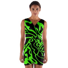 Green And Black Wrap Front Bodycon Dress