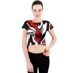 Red, Black And White Decor Crew Neck Crop Top by Valentinaart