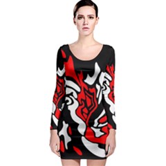 Red, Black And White Decor Long Sleeve Bodycon Dress by Valentinaart