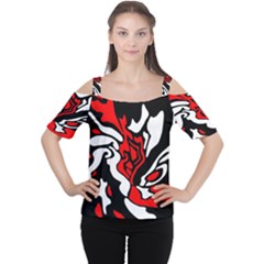 Red, Black And White Decor Women s Cutout Shoulder Tee