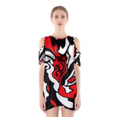 Red, Black And White Decor Cutout Shoulder Dress