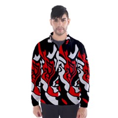 Red, Black And White Decor Wind Breaker (men) by Valentinaart