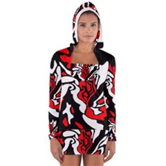 Red, Black And White Decor Women s Long Sleeve Hooded T-shirt