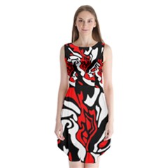 Red, Black And White Decor Sleeveless Chiffon Dress  