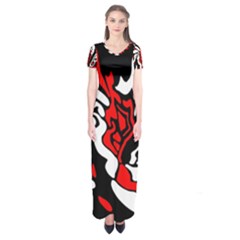 Red, Black And White Decor Short Sleeve Maxi Dress