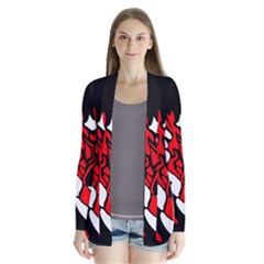 Red, Black And White Decor Drape Collar Cardigan