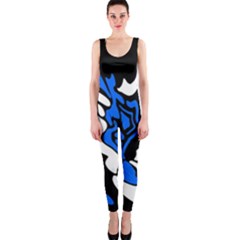 Blue, Black And White Decor Onepiece Catsuit by Valentinaart