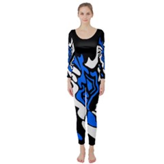 Blue, Black And White Decor Long Sleeve Catsuit by Valentinaart