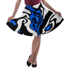 Blue, Black And White Decor A-line Skater Skirt