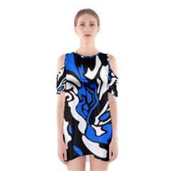 Blue, Black And White Decor Cutout Shoulder Dress