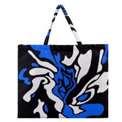 Blue, Black And White Decor Zipper Large Tote Bag