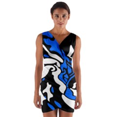 Blue, Black And White Decor Wrap Front Bodycon Dress