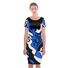 Blue, Black And White Decor Classic Short Sleeve Midi Dress