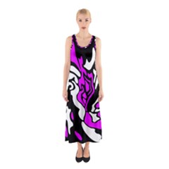 Purple, White And Black Decor Sleeveless Maxi Dress