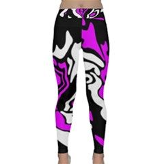 Purple, White And Black Decor Yoga Leggings  by Valentinaart