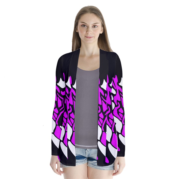 Purple, white and black decor Drape Collar Cardigan