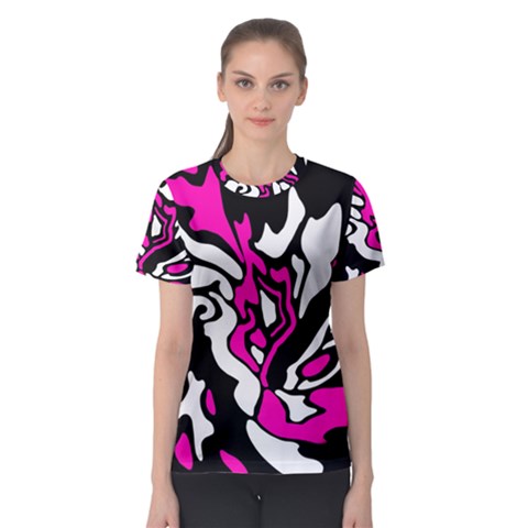 Magenta, Black And White Decor Women s Sport Mesh Tee by Valentinaart