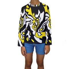 Yellow, Black And White Decor Kid s Long Sleeve Swimwear