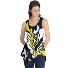 Yellow, Black And White Decor Sleeveless Tunic