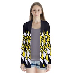 Yellow, Black And White Decor Drape Collar Cardigan