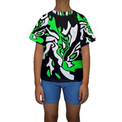 Green, White And Black Decor Kid s Short Sleeve Swimwear