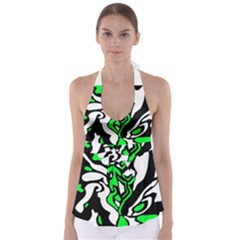 Green, White And Black Decor Babydoll Tankini Top