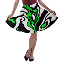 Green, White And Black Decor A-line Skater Skirt