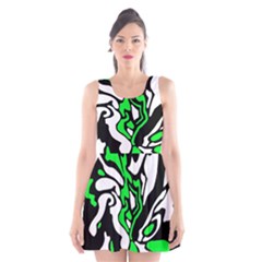 Green, White And Black Decor Scoop Neck Skater Dress