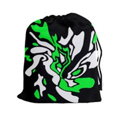 Green, White And Black Decor Drawstring Pouches (xxl)