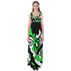 Green, White And Black Decor Empire Waist Maxi Dress