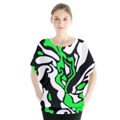 Green, White And Black Decor Blouse